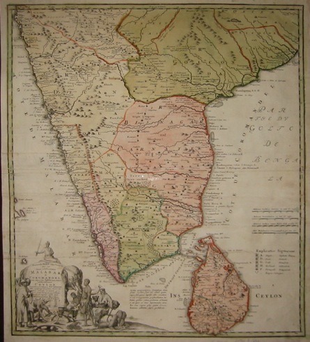 Homann (Eredi) Peninsula Indiae citra Gangem hoc est Orae celeberrimae Malabar & Coromandel cum adjacene Insula non minus celeberrima Ceylon... 1733 Norimberga 